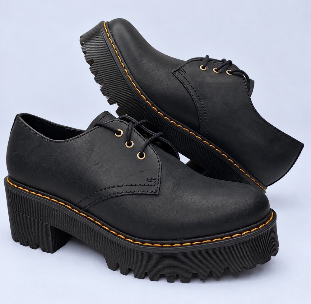 Dr. Martens Shriver Low Women’s 9 Black Leather Platform Oxford Shoes AW004 New